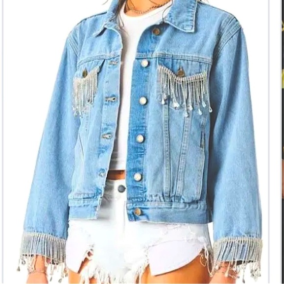 Y2k rhinestone denim jacket bling jacket crystal embellished jean jacket - Picture 1 of 13